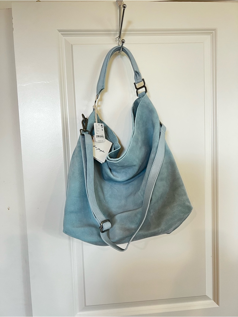 NWT Free People Suzie Suede Soft Light Blue Leather Shoulder Bag - Picture 7 of 12